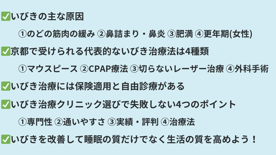 まとめ｜京都でいびき治療を受けるなら信頼できるクリニック選びを！