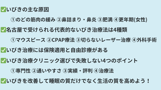 まとめ｜名古屋でいびき治療を受けるなら信頼できるクリニック選びを！